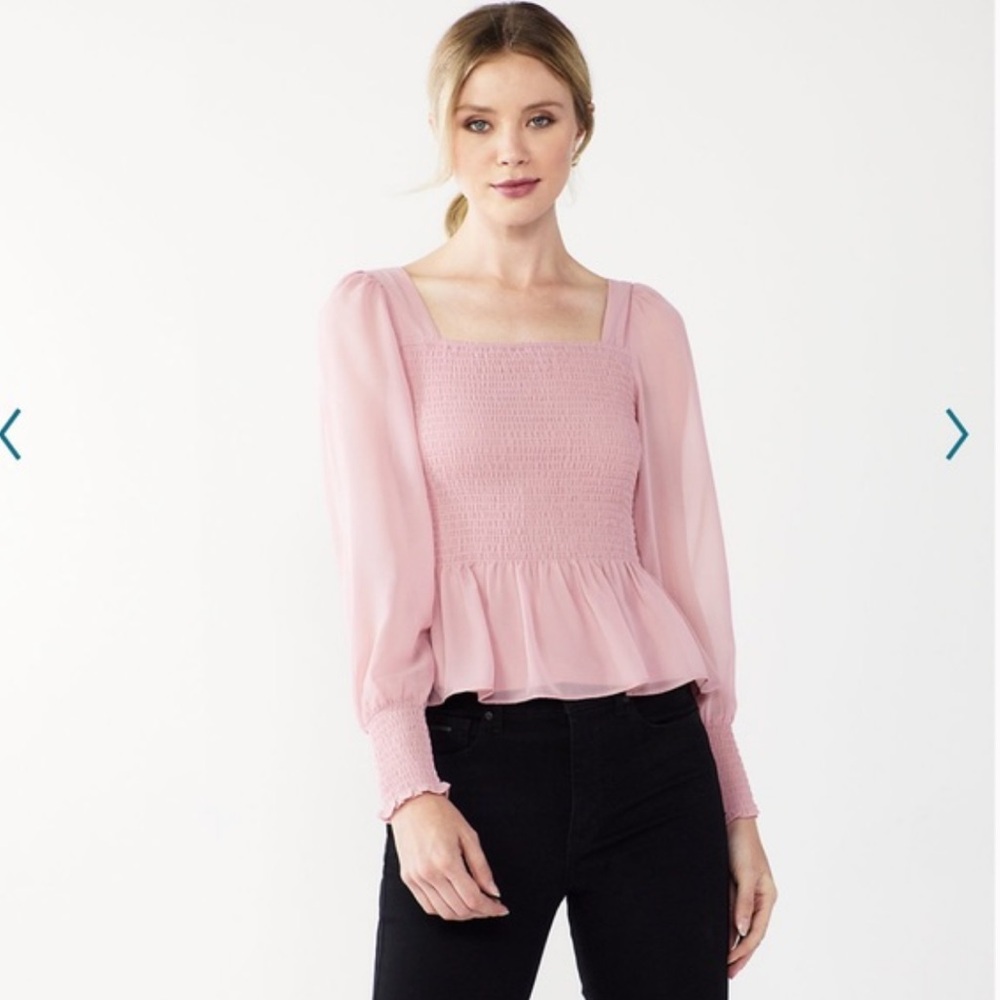 NINE WEST Smocked Blouse Top Square Neck Crosley Pink Womens SZ Medium BRAND NEW